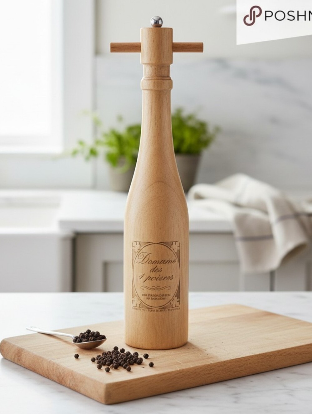 Vintage Wood Pepper Mill Domaine des 4 poivres Wine Bottle Shaped